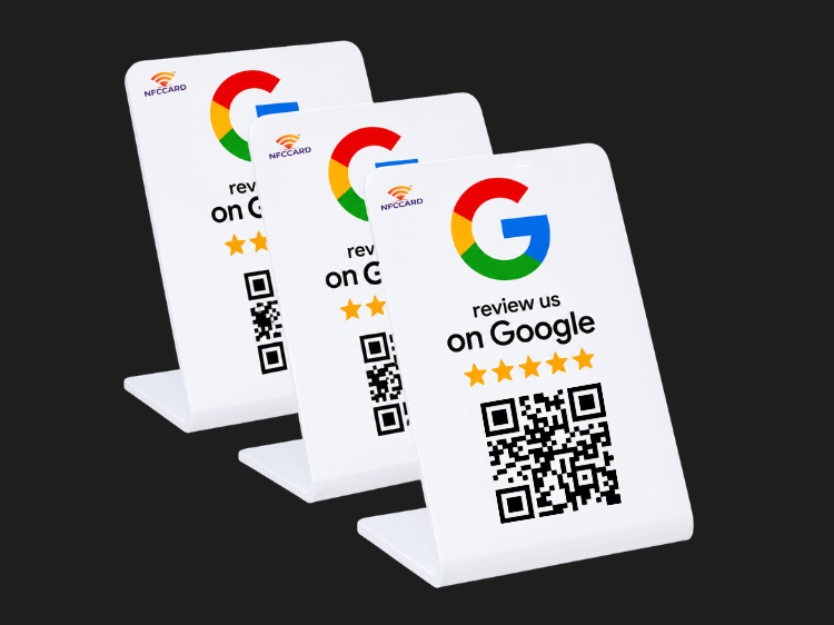 Google Review Stand – NFC & QR Code | Easy Setup for All Businesses | Gloss White, 3-Pack