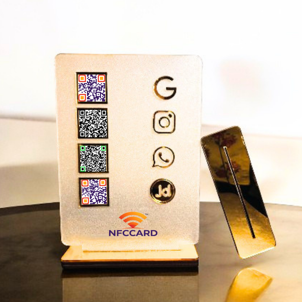 Acrylic NFC Standee with 4 QR Codes | Smart Contactless Display for Reviews, Payments & Social Media
