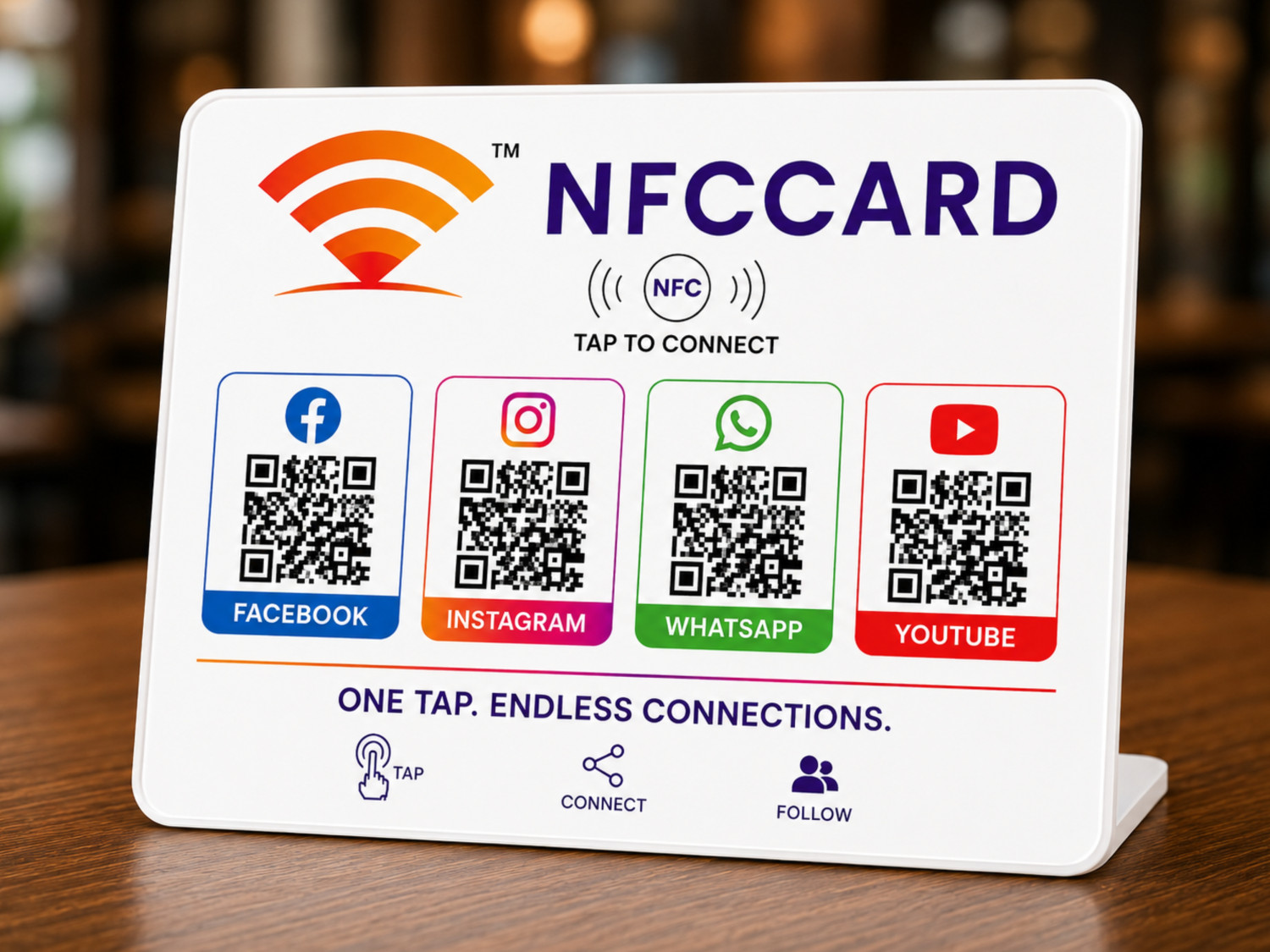 4 QR NFC Acrylic Standee | Contactless Payment & Social Media Display | Custom Logo Business Sign