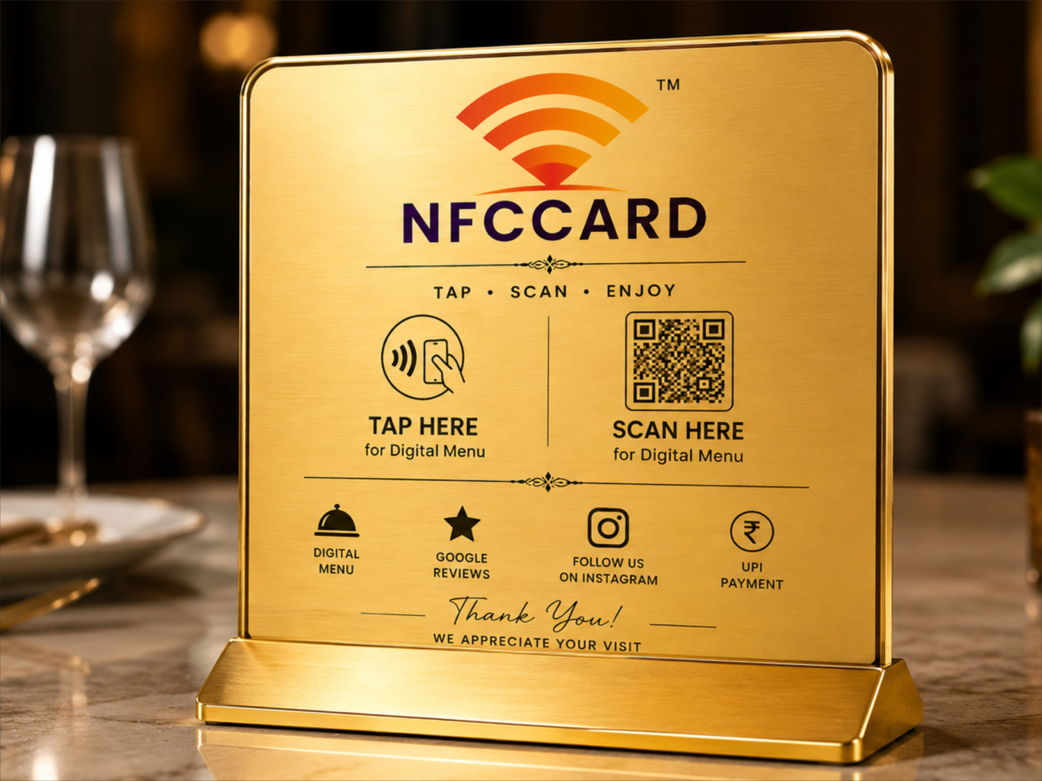 NFC Gold Standee in Acrylic - Tap Or Scan