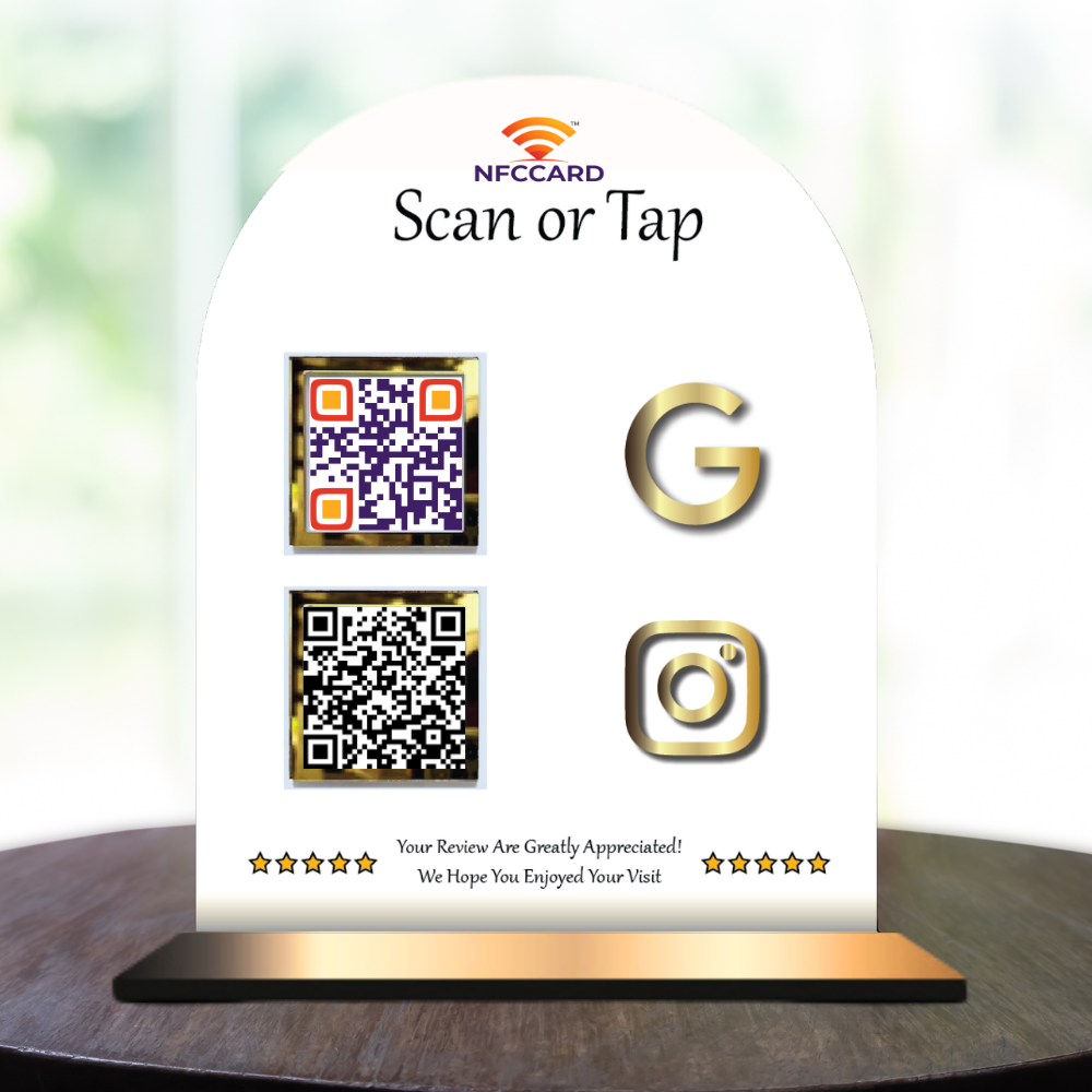 Premium Acrylic QR NFC Standee | 2 QR Code Contactless Display | Google Review, Payment & Social Media Sign