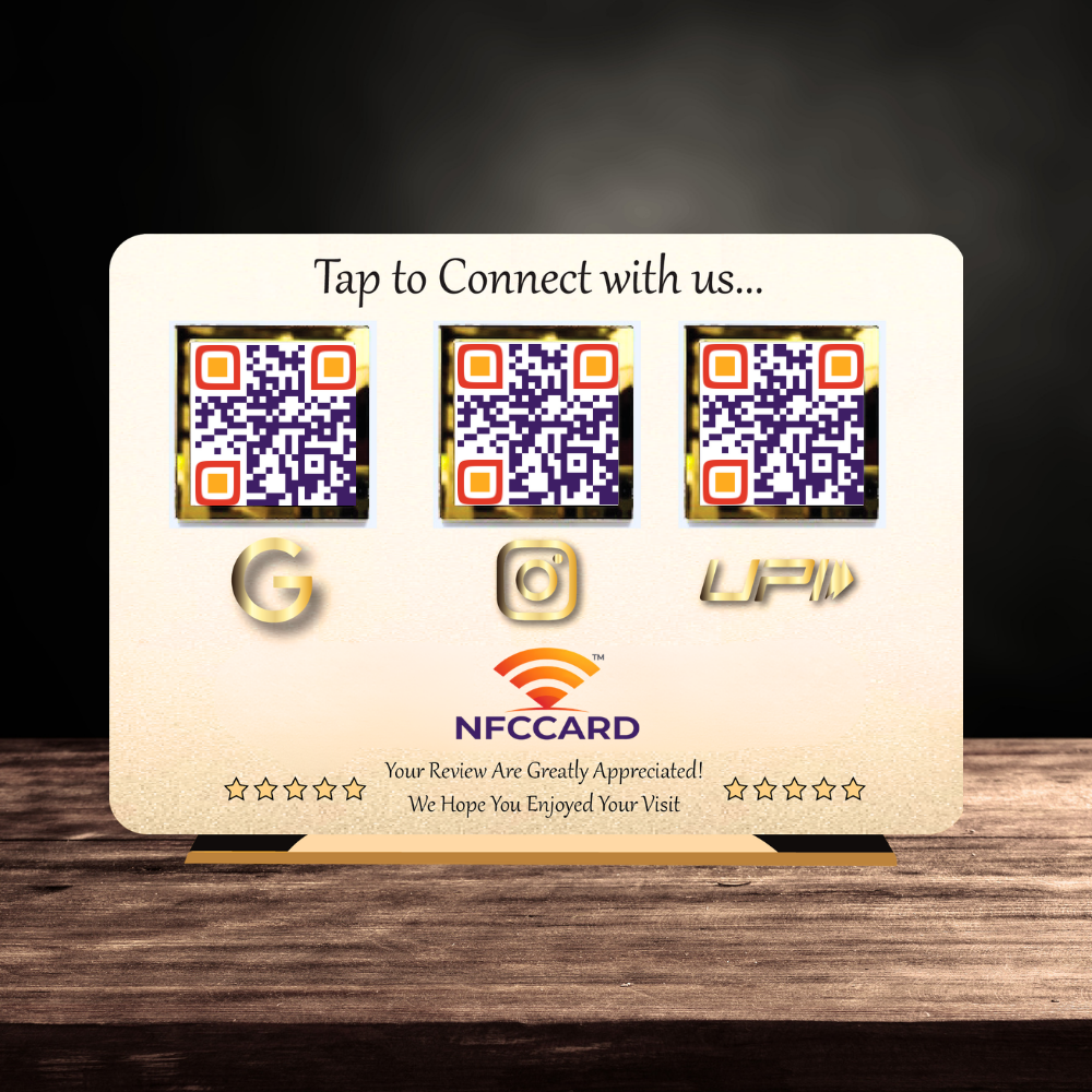 Premium Acrylic QR NFC Standee with 3 QR Codes (Horizontal) for Business | Contactless Display for Social Media, Payments & Custom Logo