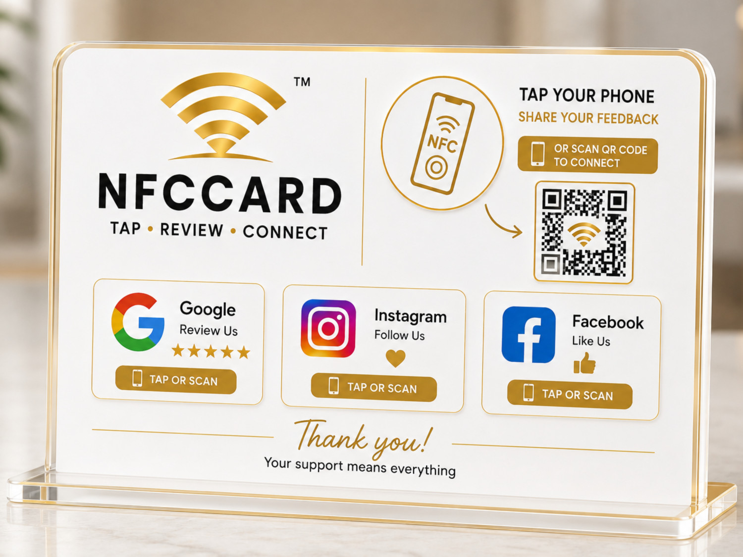 NFC Golden & White Acrylic Standee - Pack of 3 QR