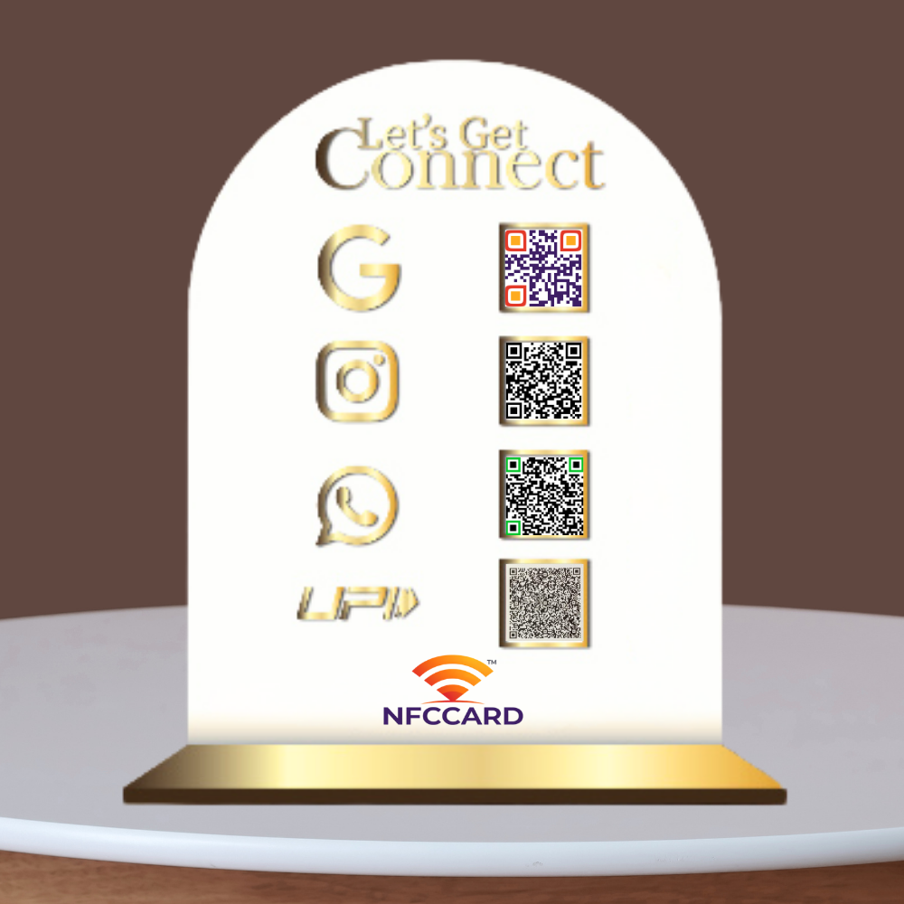 Acrylic QR NFC Standee | 4-in-1 Smart Contactless Display | Google Review, Social Media & Payment Stand