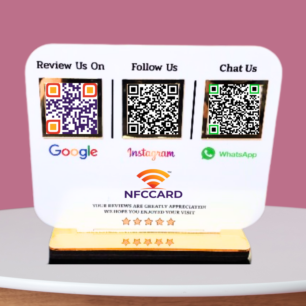 Pack of 3 Acrylic QR NFC Standee | Contactless Payment & Social Media Display for Business