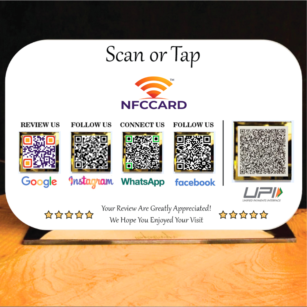 Premium NFC Multi QR Code Standee (5 QR Codes) for Business | Contactless Digital Display for Social Media, Payments & Reviews | Custom Logo Stand