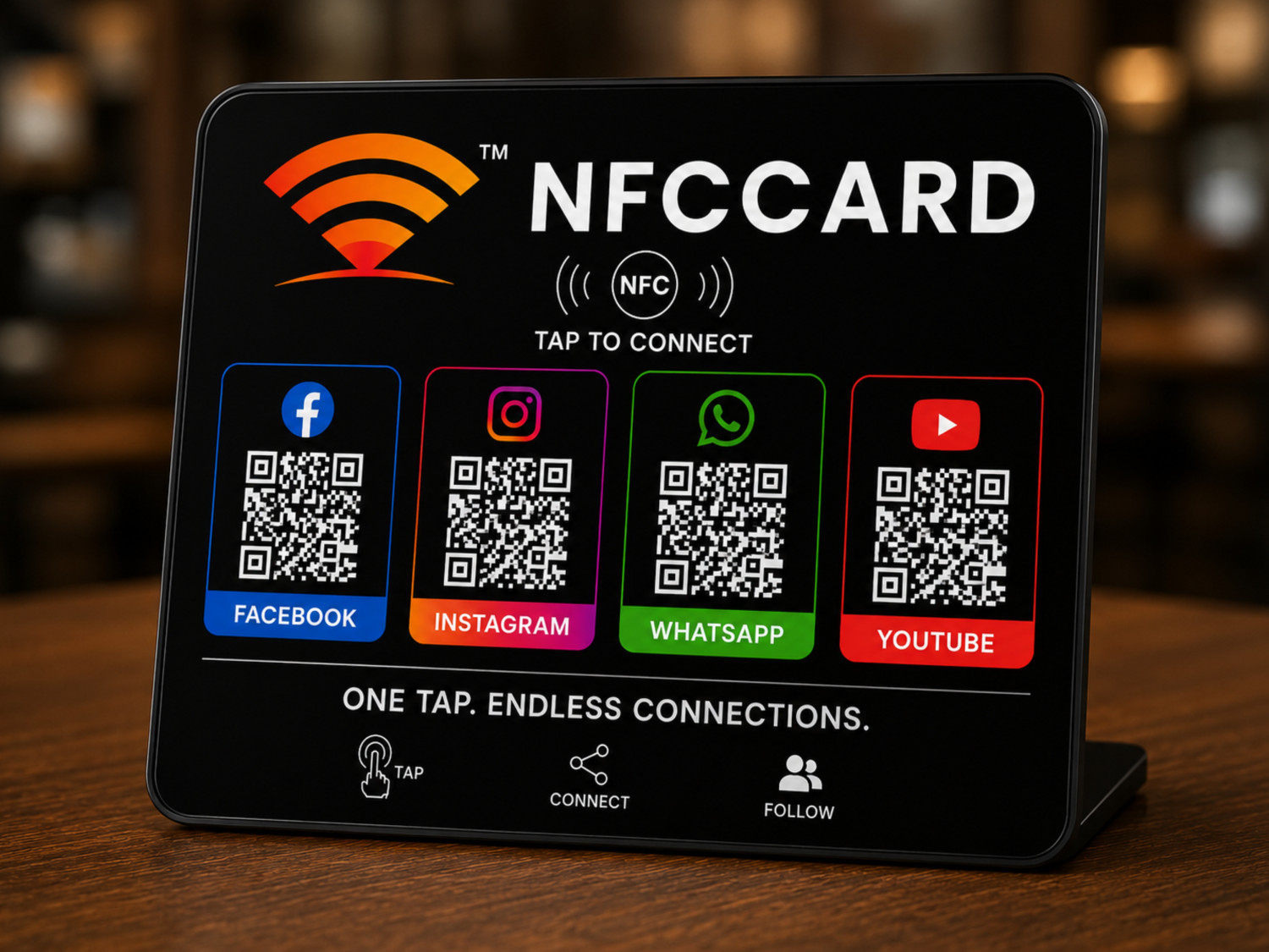 Black NFC QR Standee | 4 QR Code Contactless Display